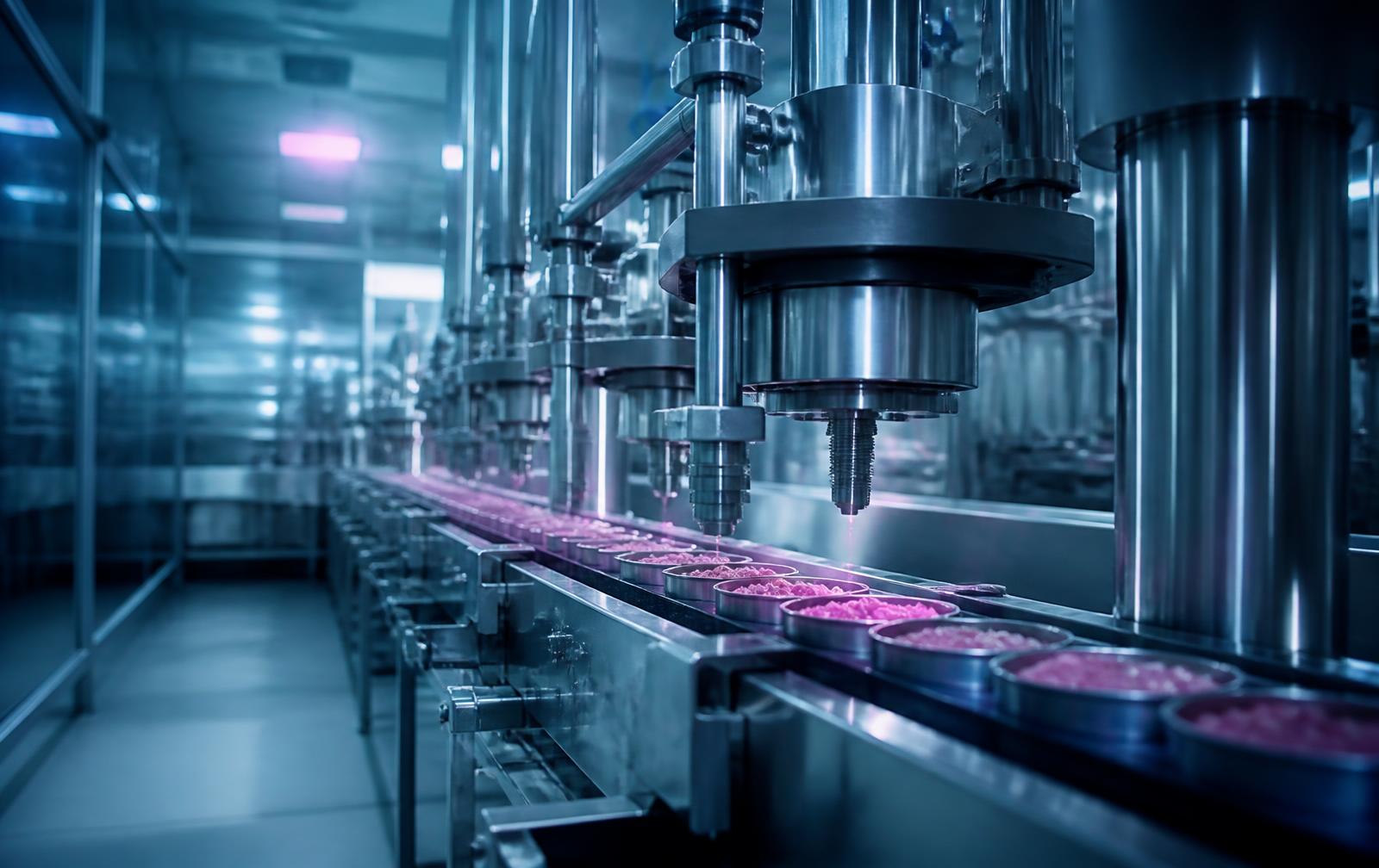 Stainless steel food production line audited for halal ingredient compliance